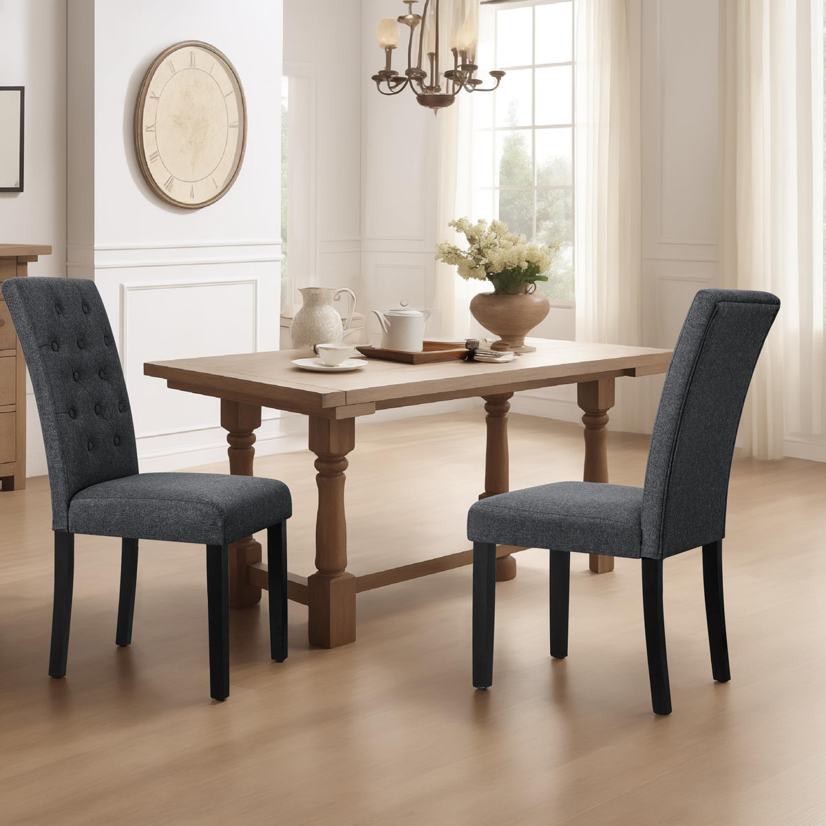 Chun Yi Dining Chairs Set Of 2, Button Tufted Upholstered Fabric Dining Room Chairs With Solid Wood Legs, Modern Parsons Chair S