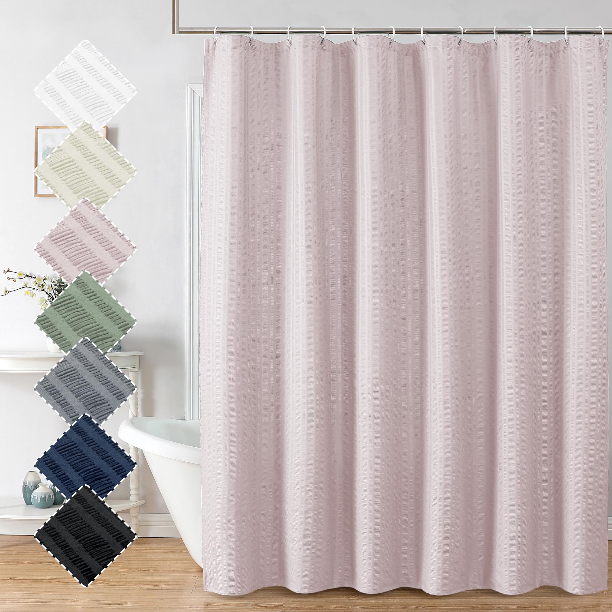 Aiyufeng Moga Pink Shower Curtain, Pink Bathroom Curtain With Textured, Embossed Fabric Shower Curtain, Hotel Quality Bathroom S