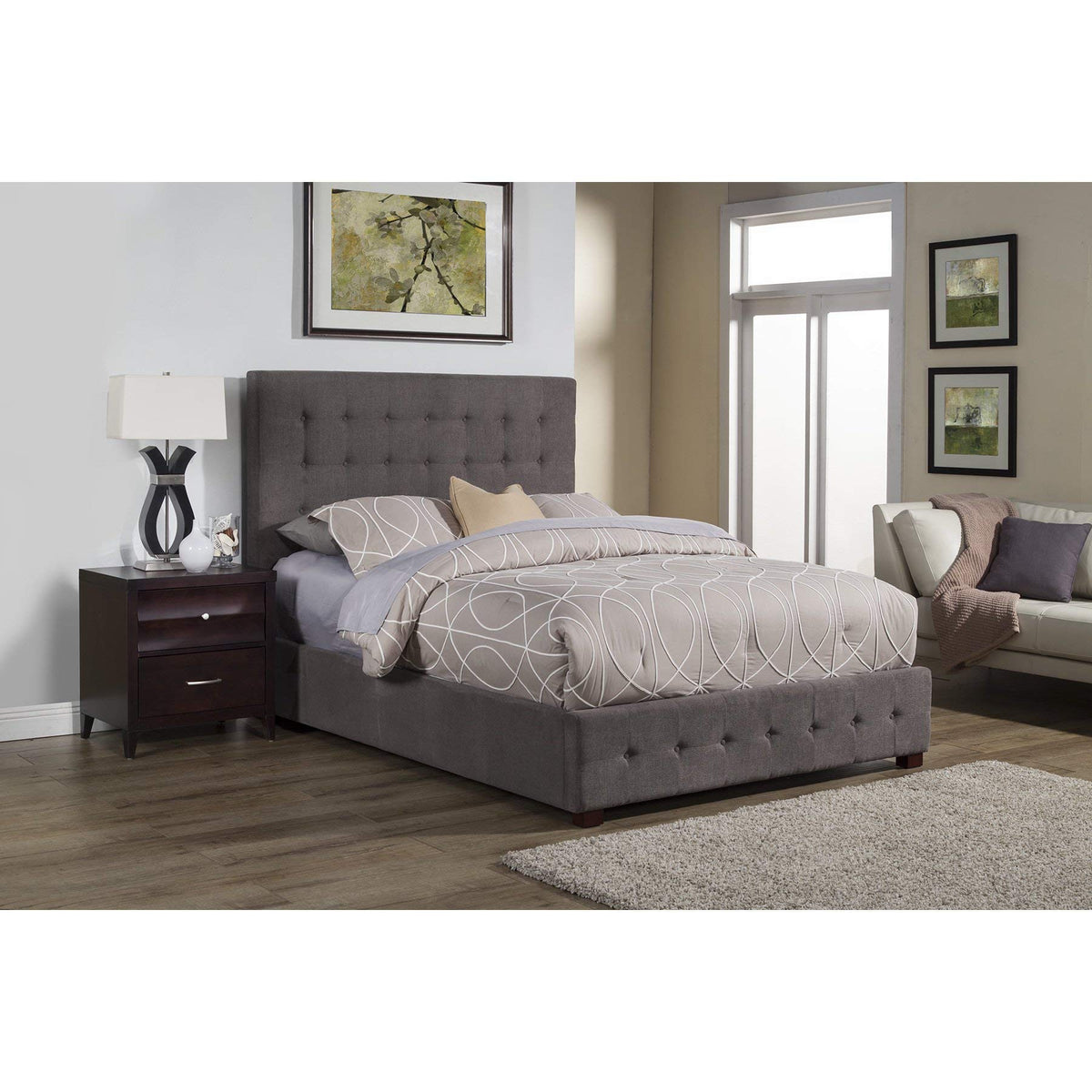 Alpine Furniture Alma Upholstered Platform Bed, Full Size