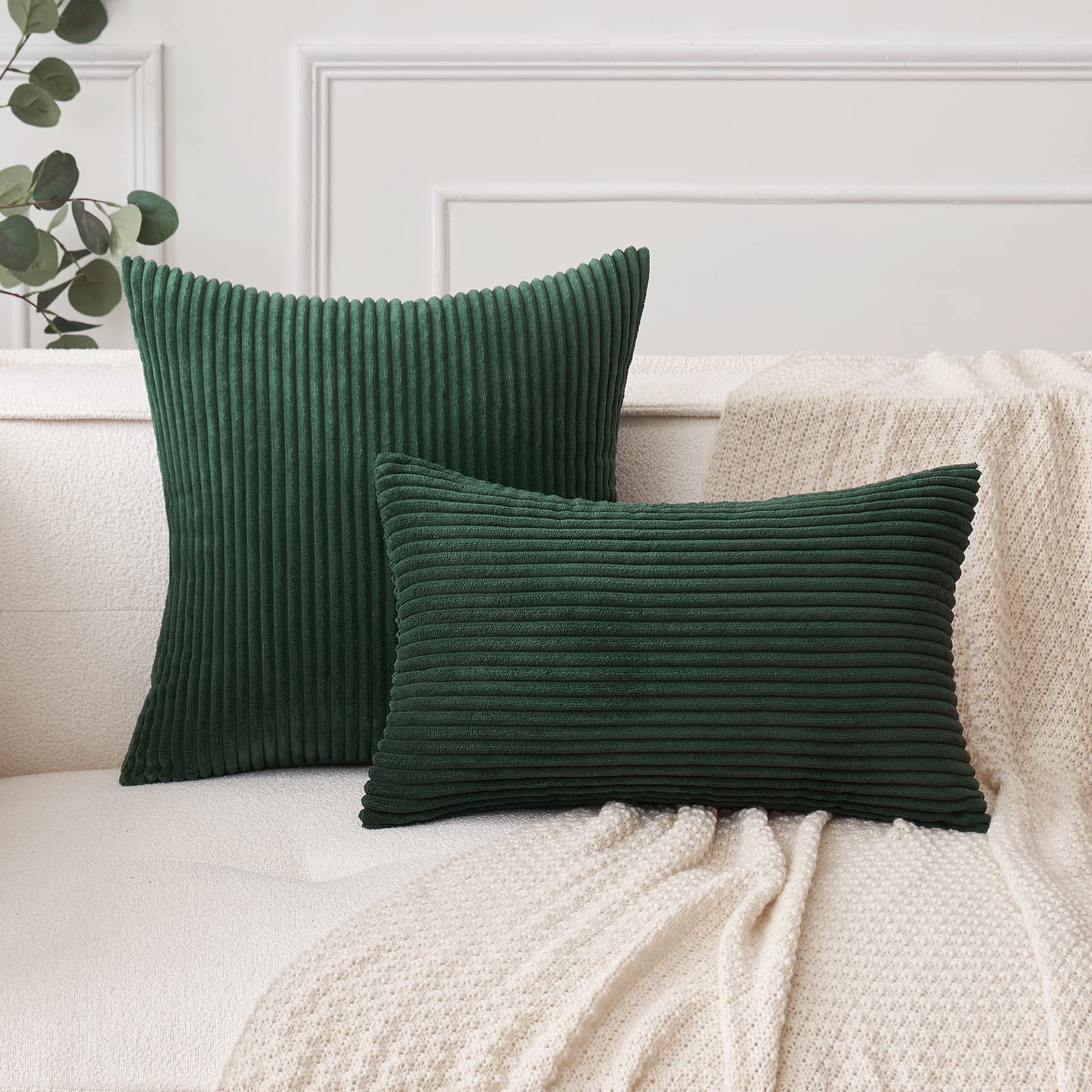 Miulee Pack Of 2 Army Green Corduroy Pillow Covers Soft Boho Striped Throw Pillow Covers Set Decorative Square Cushion Cases Pillowcases For Spring Sofa Bedroom Couch 18 X 18 Inch