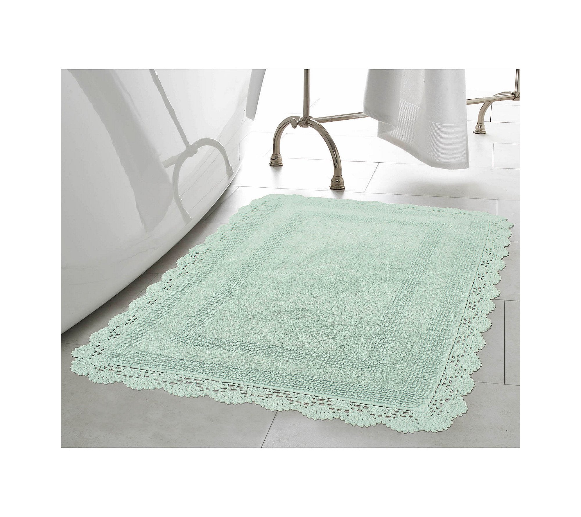 Laura Ashley Crochet Cotton 24X40 Bath Rug, Aqua