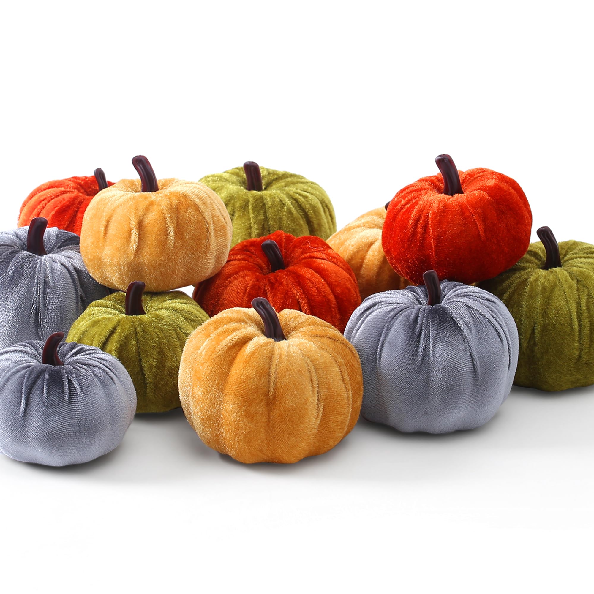 SITUMEIZI 12 Pcs Pumpkins Fake Velvet Pumpkin Harvest Small Faux Mini Fabric Foam Pumpkin for Fall Decor Thanksgiving Halloween 