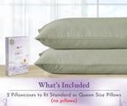 California Design Den 1000 Thread Count Pillow Cases, Soft & Smooth 100% Cotton Sateen Weave Hotel-Quality, Set Of 2 Pillow Cases Standard Size Fits Std & Queen Size Pillows (Sage Green)