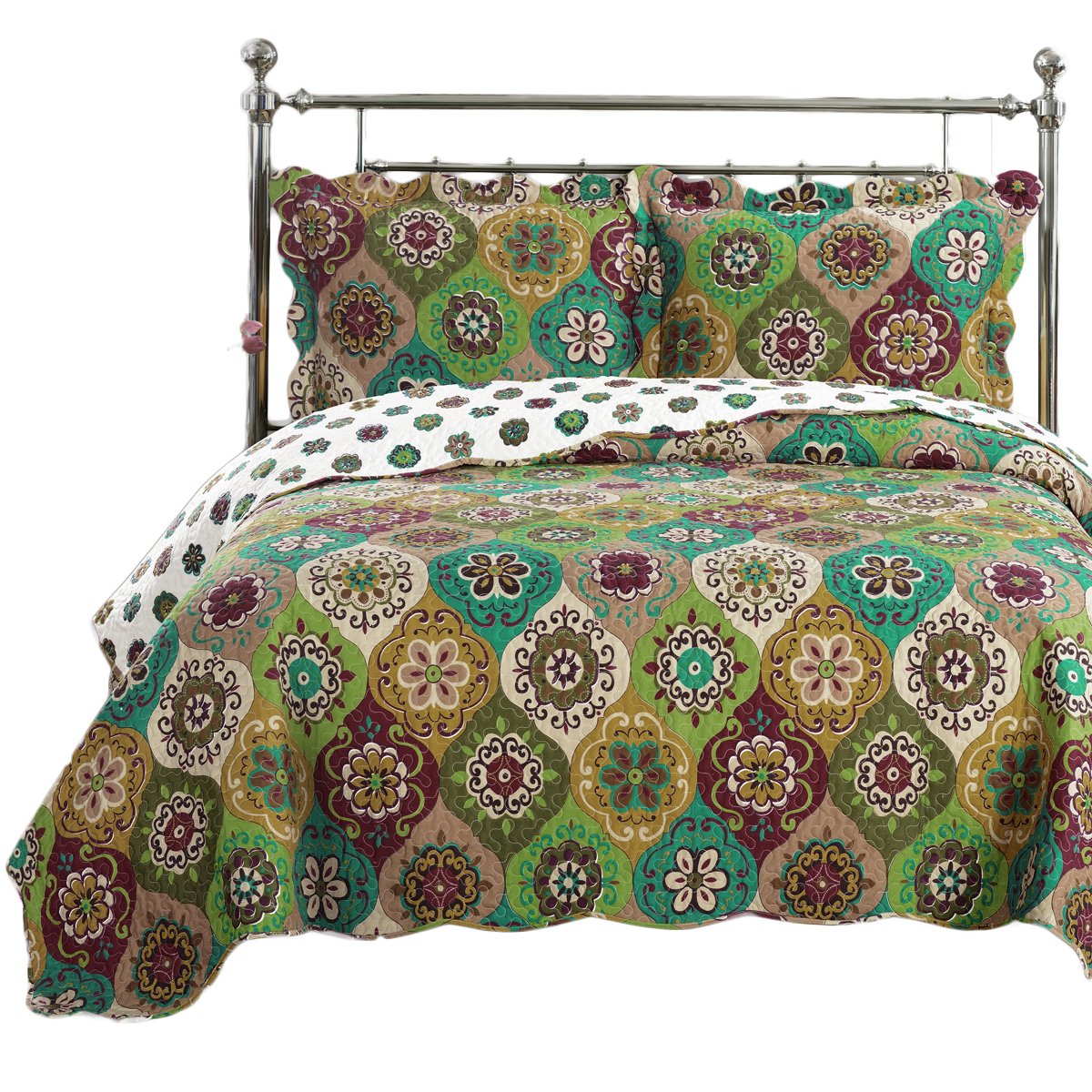 Royal Tradition Bonnie Reversible Coverlets, Full Over-Sized 3Pc Quilt Set (92-Inch Wide X 96-Inch Long) Lightweight Bedspread