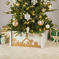 Glitzhome Wood Christmas Tree Collar, 24 L Nativity Scene Christmas Tree Collar Box Tree Base Cover Decorative Christmas Tree Sk