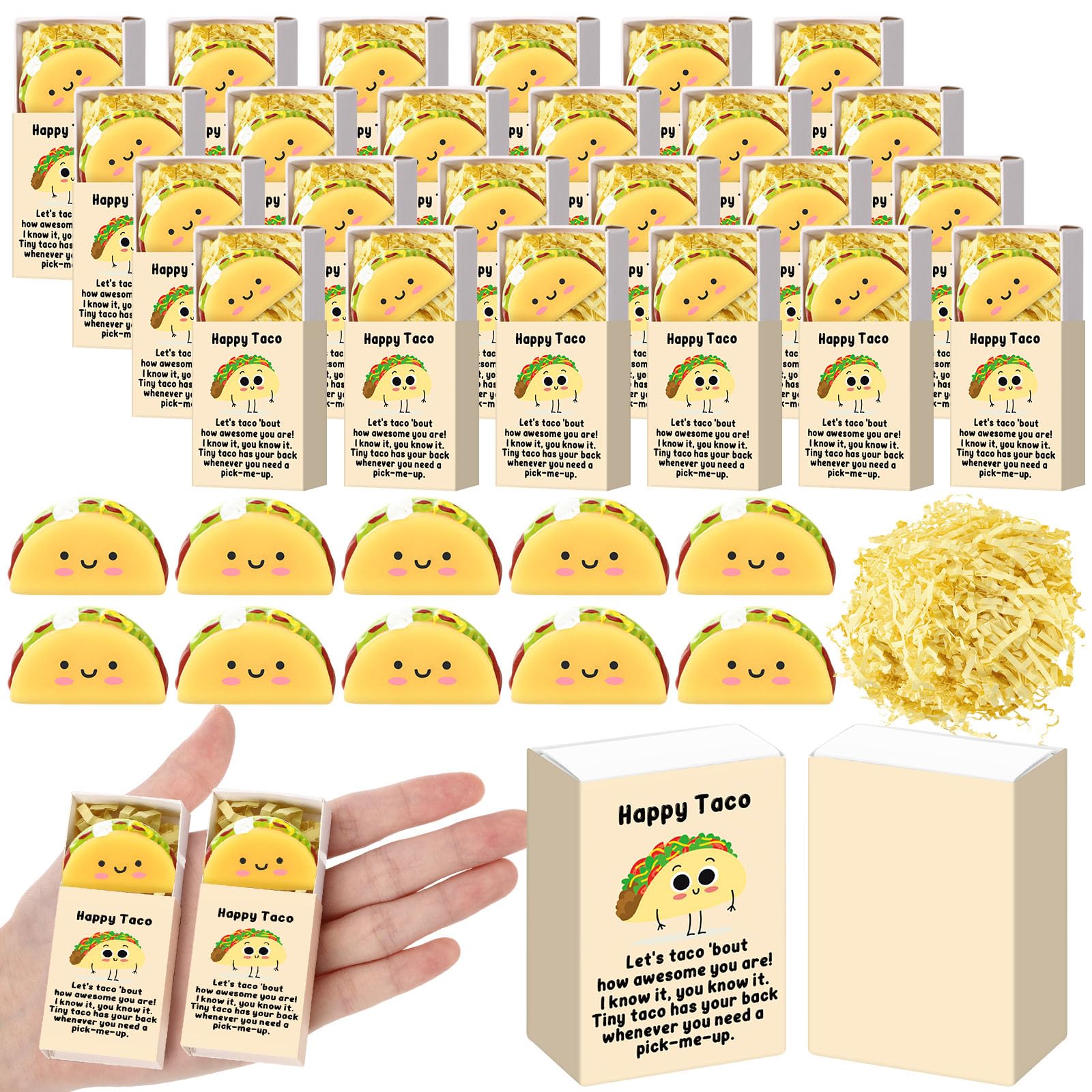 Wettarn 48 Sets Taco Positive Gifts Cute Stress Balls with Support Gift Boxes You are Awesome Party Favors for Employee Coworker