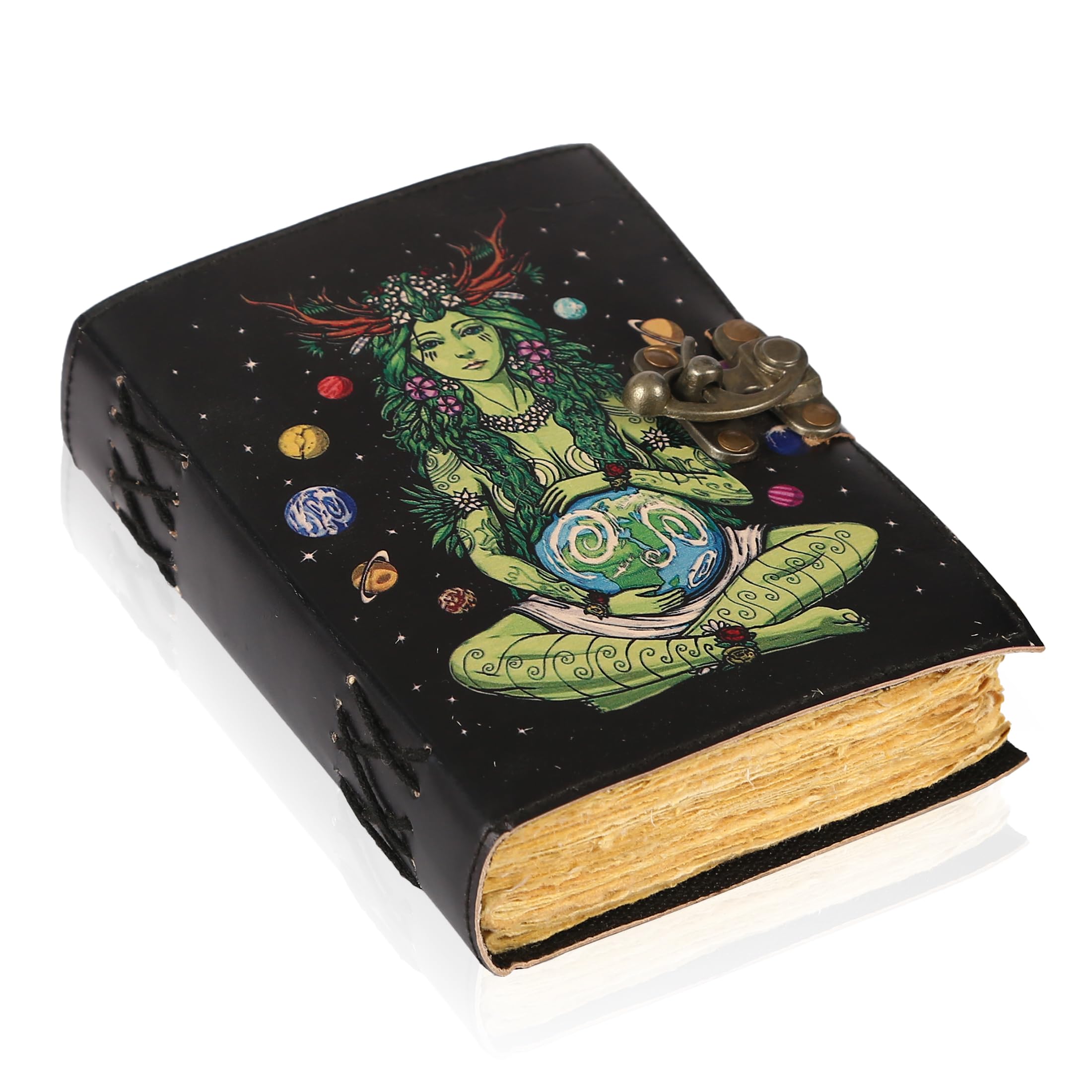 Tuzech Book Of Spells Mother Of Earth Leather Bound Journal Deckle Edge Paper Tree Of Life Antique Embossed Bound Daily Notebook