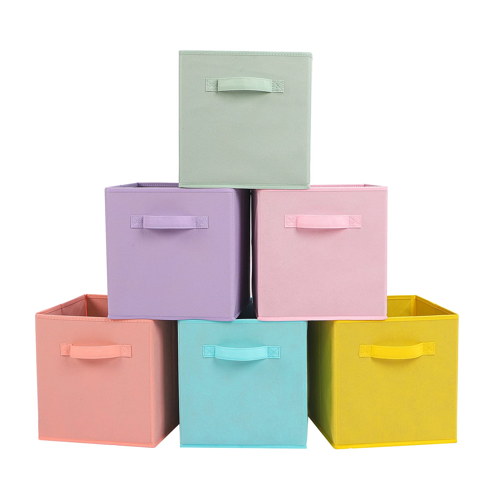 Stero Fabric Storage Bins 6 Pack Fun Colored Durable Storage Cubes with Handles Foldable Cube Baskets for Home, Kids Room, Close