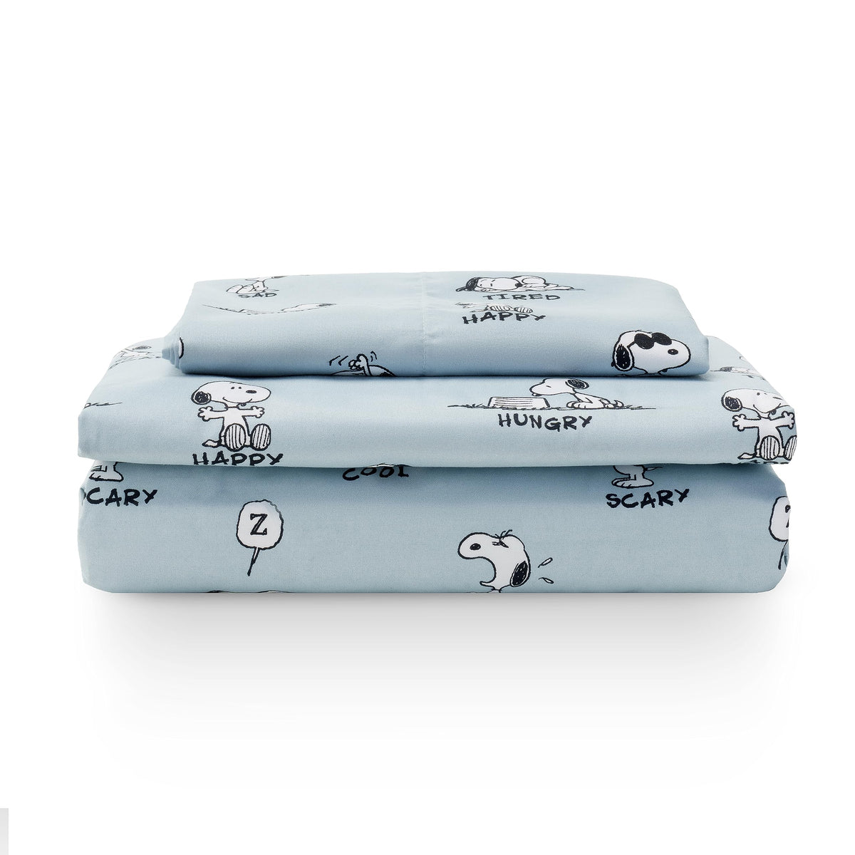 Berkshire Blanket Peanuts Kids Sheet Set, Twin Size - 3 Pieces, Peanuts Snoopy Different Emotion Sheet Scale Murky Blue, Cute Ch