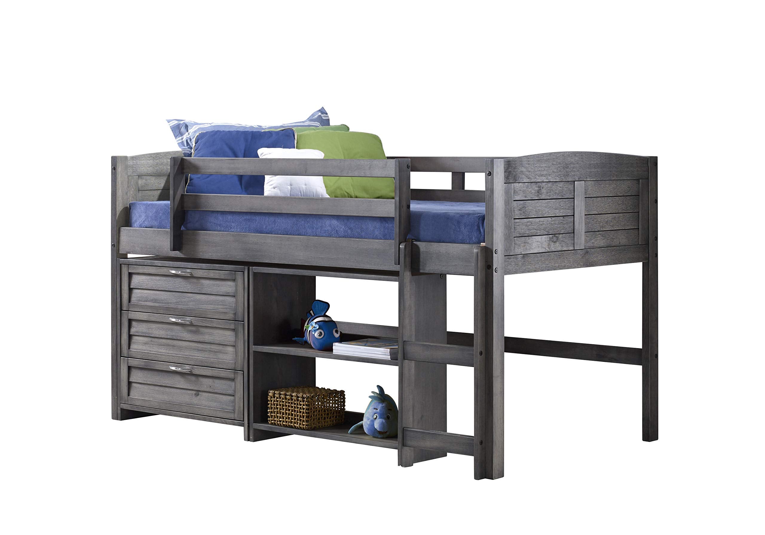 Donco Kids Louver Panel Modular Low Loft Bed in Antique Grey Finish - Combo Set C