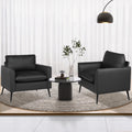 Tyboatle Accent Chairs Set Of 2, Black Leather Accent Chair, Comfy Living Room Chair, Cozy Reading Sitting Chair, Mid Century Mo
