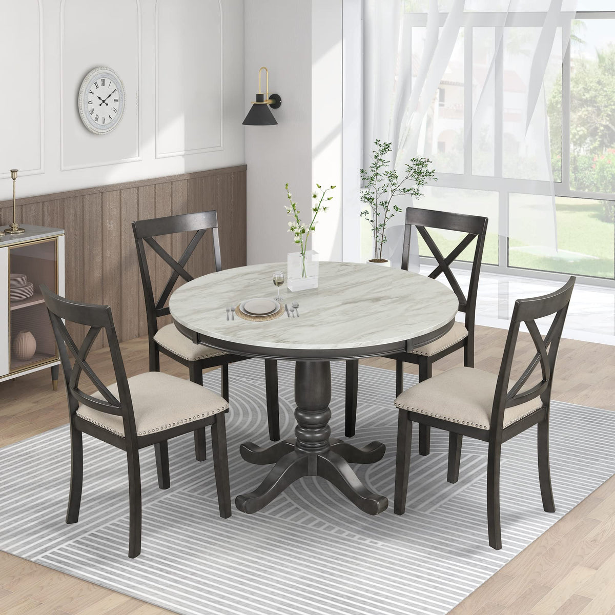 Harper & Bright Designs 5-Piece [Round] [Dining] [Table] And Chair Set, With Cushion Chairs For Family [Dining] Area, Wood