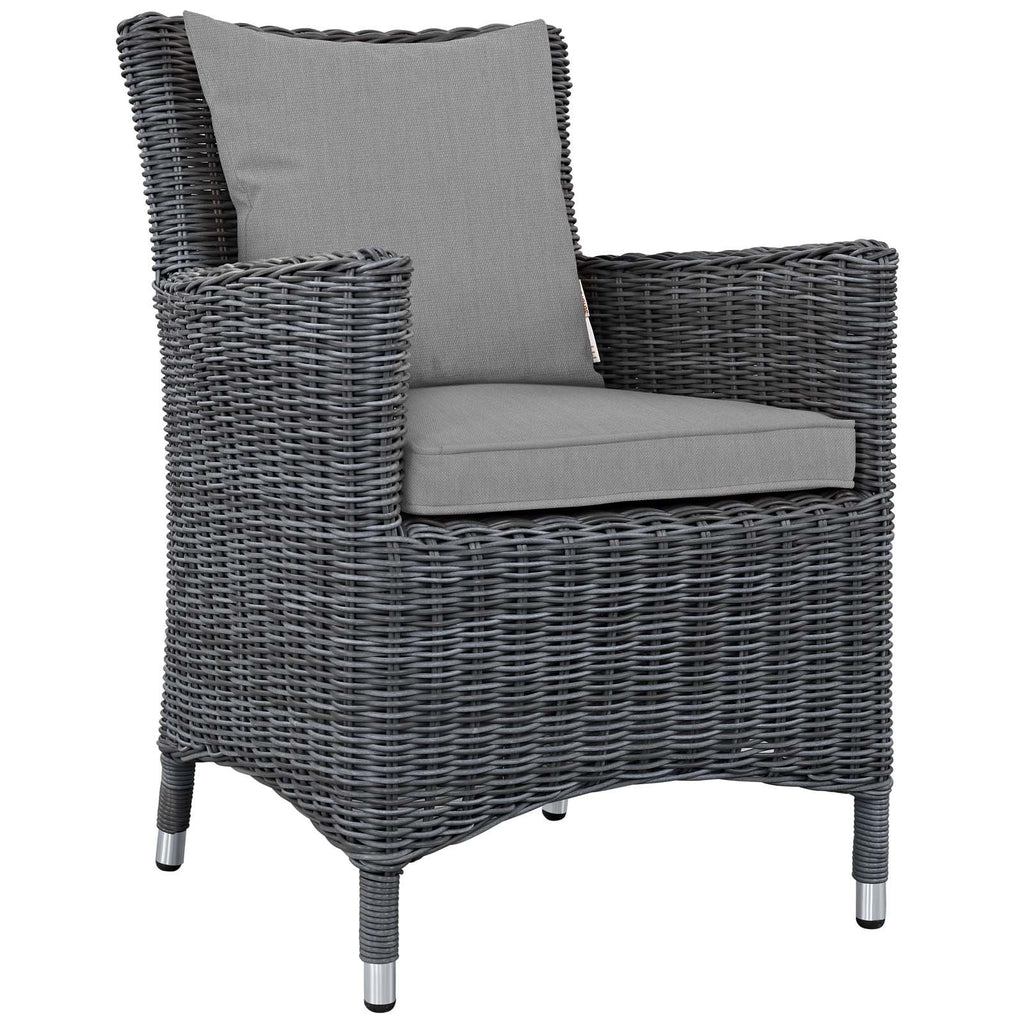Modway Summon Wicker Rattan Aluminum Outdoor Patio Two Dining Arm Chairs With Sunbrella® Fabric Cushions In Canvas Gray