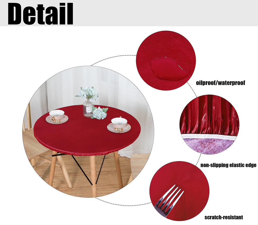 Lushvida Vinyl Fitted Table Cover Elastic Edged Plastic Table Cover… (Red, Best For Up To 45'-56' Round)