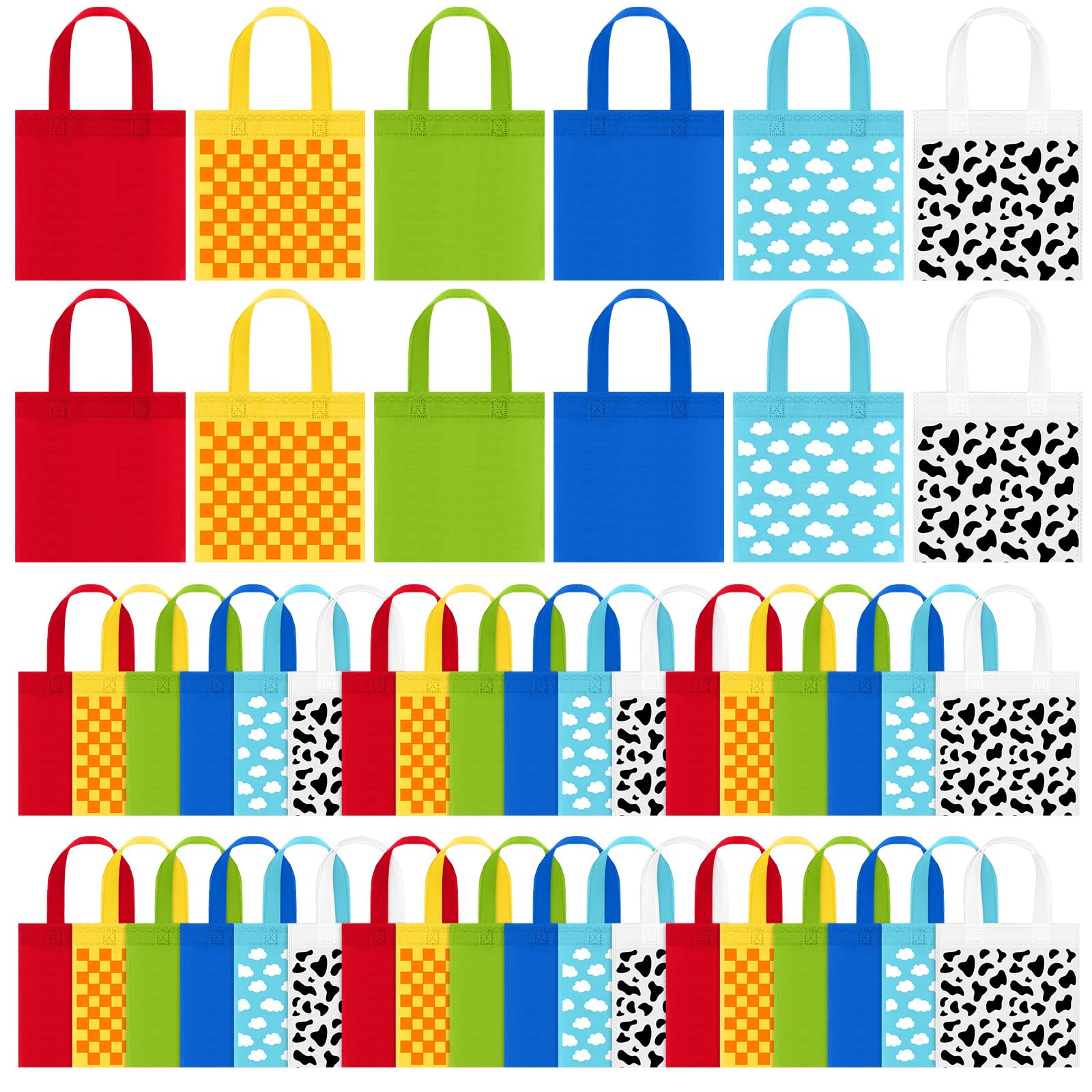 Locmeo 48 Pcs Cartoon Party Favor Bags Cartoon Birthday Party Decorations Blue Sky White Clouds and Cow Print Candy Gift Treat G
