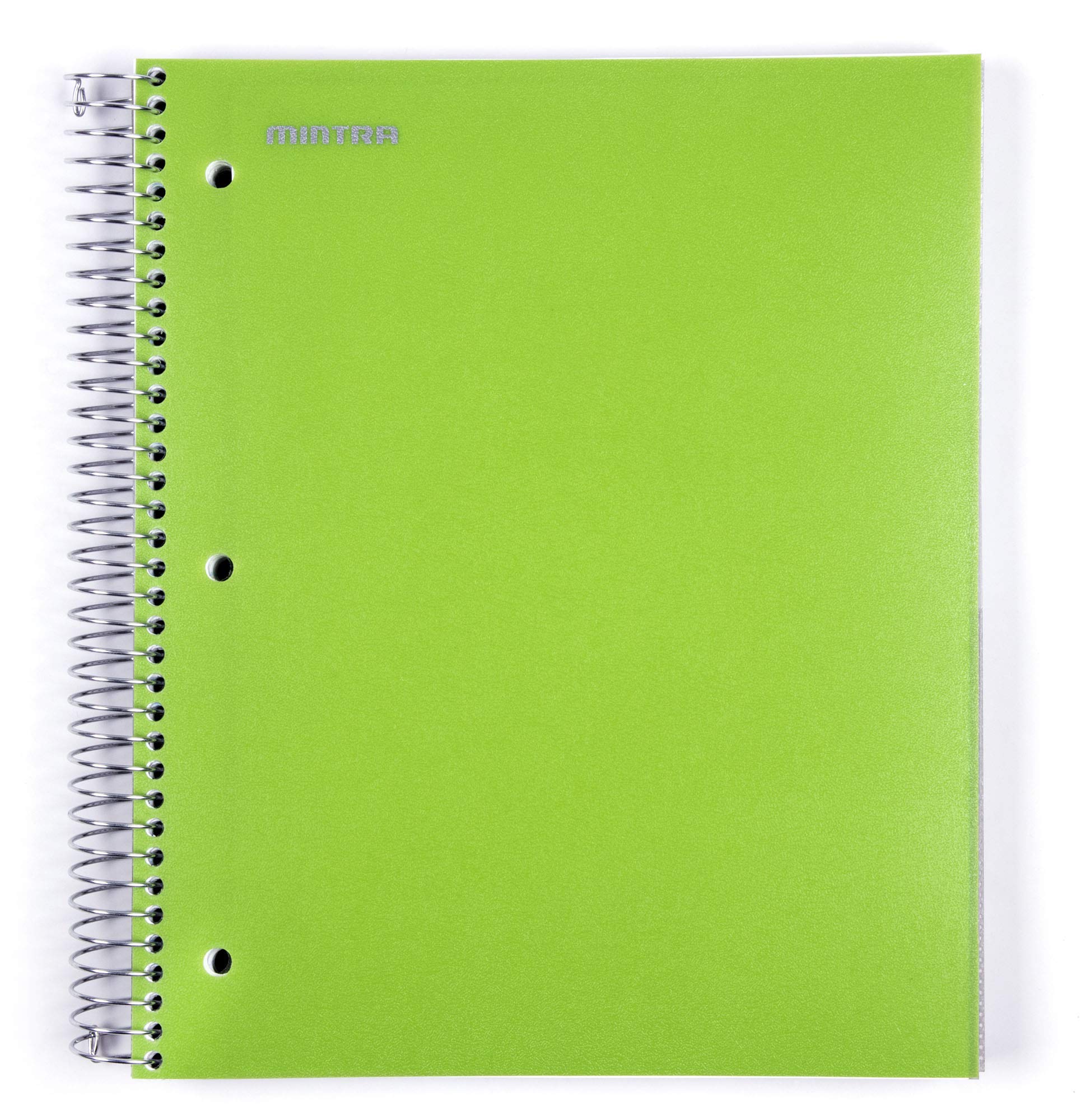 Mintra Office Durable Spiral Notebooks, 5 Subject, (Green, Wide Ruled 1Pk), 200 Sheets,Poly Pockets, Moisture Resistant Cover, S