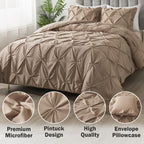 Andency Taupe Comforter Twin(66X90Inch), 2 Pieces(1 Pintuck Comforter, 1 Pillowcase) Microfiber Pinch Pleat Comforter Set Twin Size, Lightweight And Soft Bedding Comforter Set