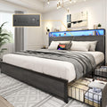 Lifezone King Bed Frame with 2-Tier Storage Headboard, Metal Platform Bed Frame with 4 Storage Drawers, Built in Charging Statio