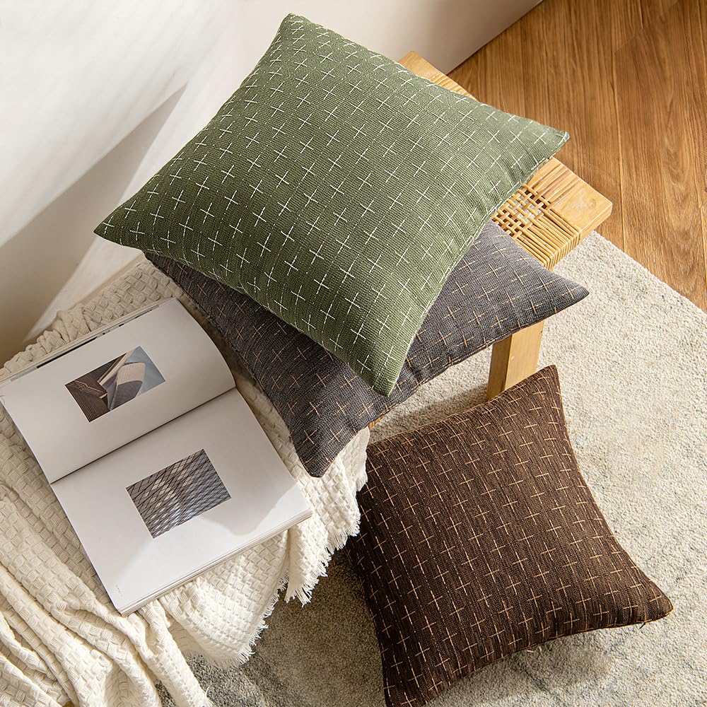 Miulee Pack Of 2 Decorative Burlap Linen Throw Pillow Covers Modern Farmhouse Pillowcase Rustic Woven Textured Cushion Cover For Sofa Couch Bed 12X20 Inch Olive Green