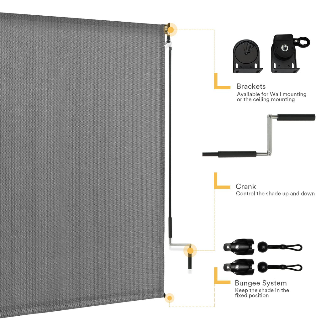 Vicllax Outdoor Roller Shade Fabric For Porch Gazebo, Patio Cordless Blinds Roll Up Shade (4' W X 6' L), Anthracite Grey