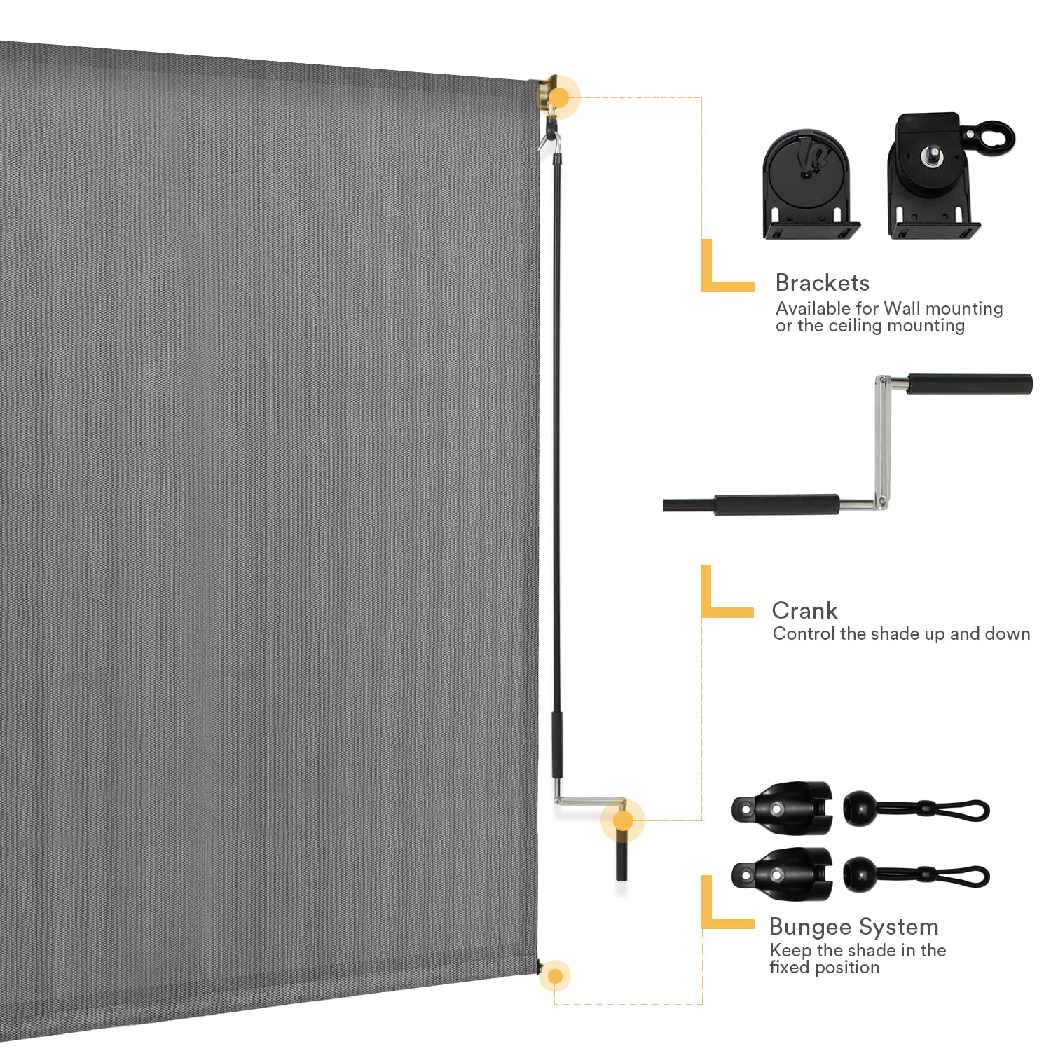 Vicllax Outdoor Roller Shade Fabric For Porch Gazebo, Patio Cordless Blinds Roll Up Shade (4' W X 6' L), Anthracite Grey