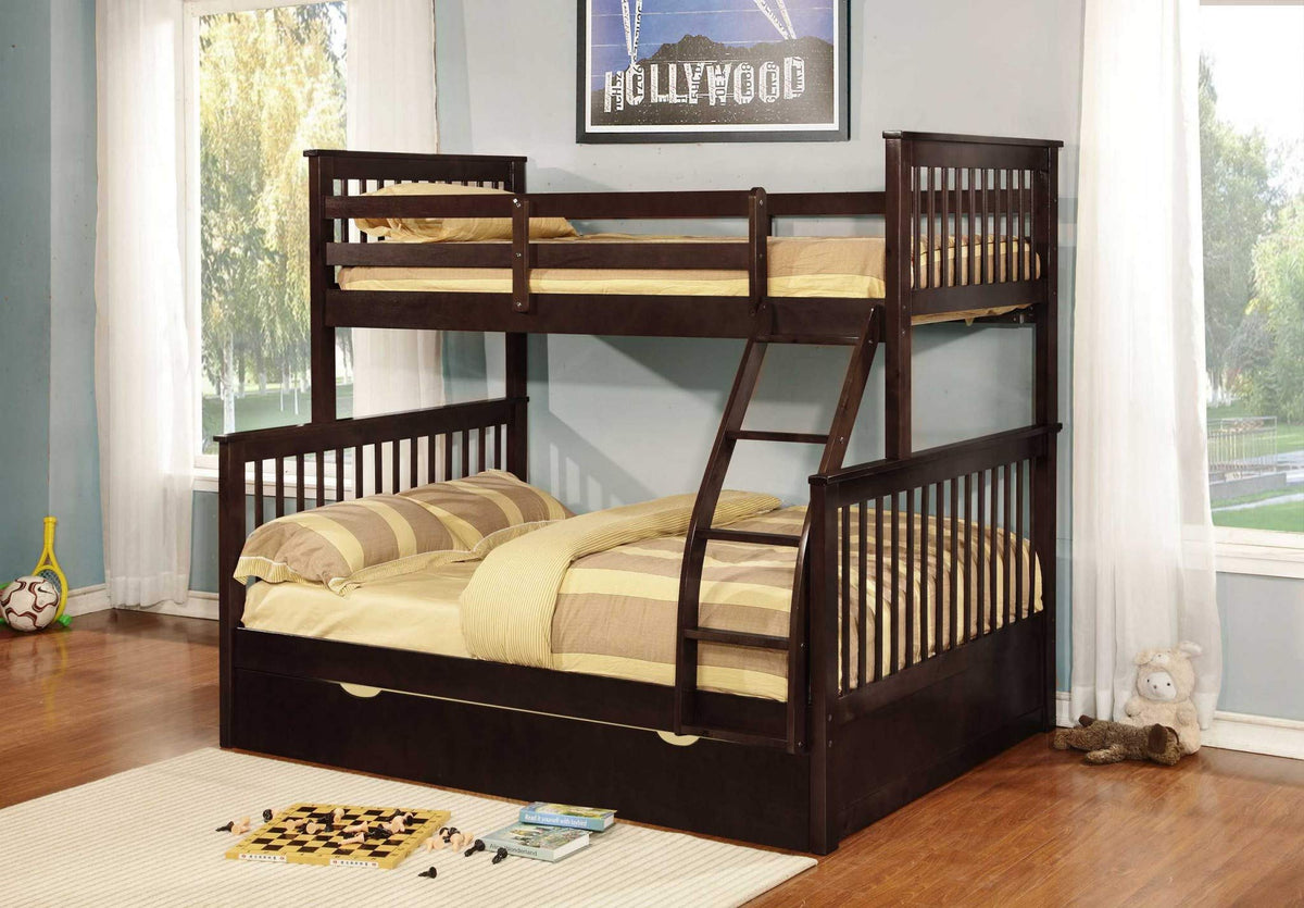 80'.5' X 41'.5-57'.5' X 70'.25' Brown Manufactured Wood and Solid Wood Twin/Full Bunk Bed with Matching Trundle