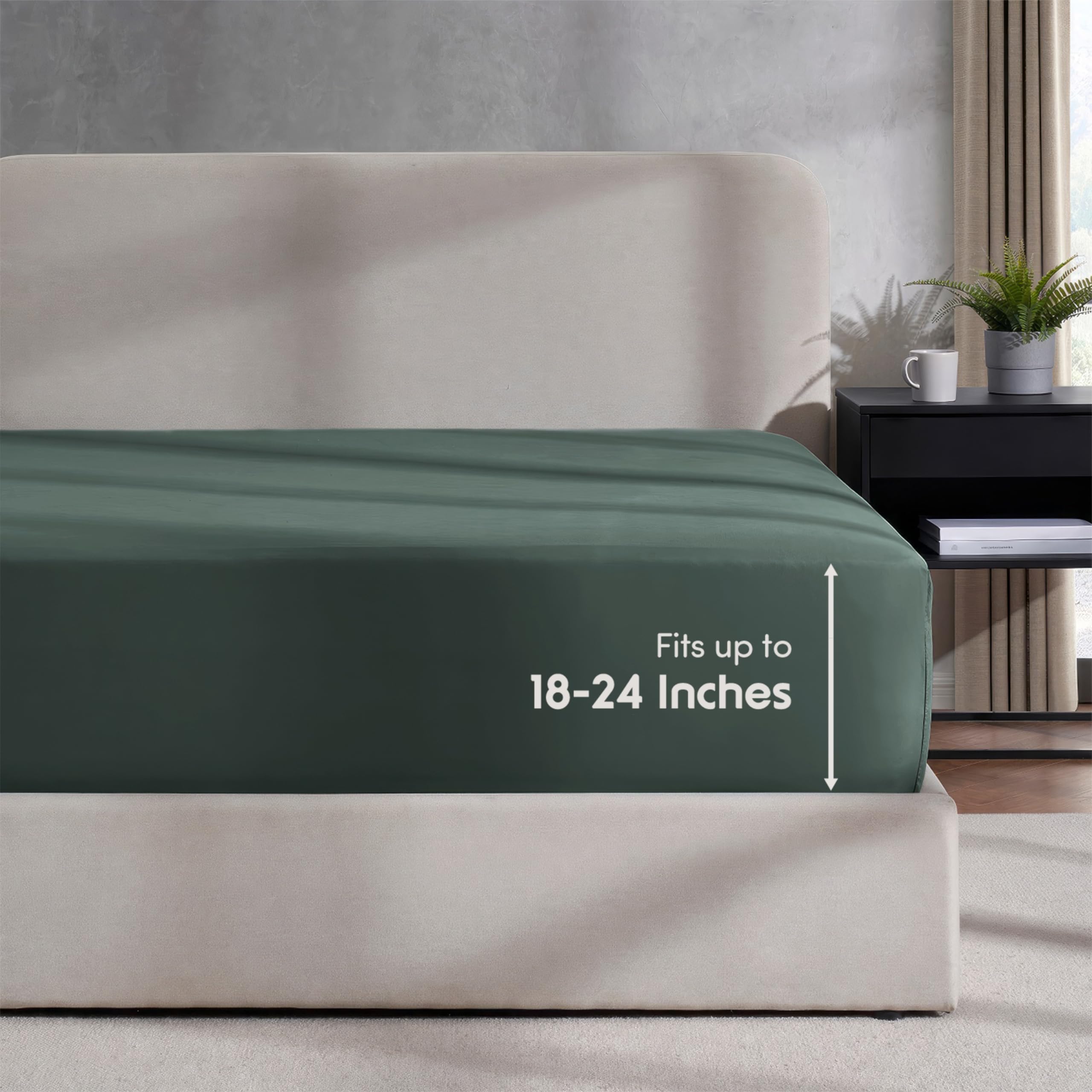 Nestl Forest Green California King Fitted Sheet - Extra Deep Pocket, 1800 Microfiber, Ultra Soft, Fits Up To 24 Inch Mattress