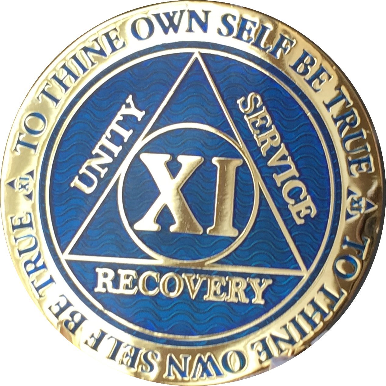 Recoverychip 11 Year Reflex Blue Gold Plated Aa Medallion Alcoholics Anonymous Chip