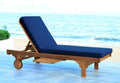 SAFAVIEH Outdoor Collection Newport Natural/ Navy Cushion Built-in Side Table Adjustable Chaise Lounge Chair