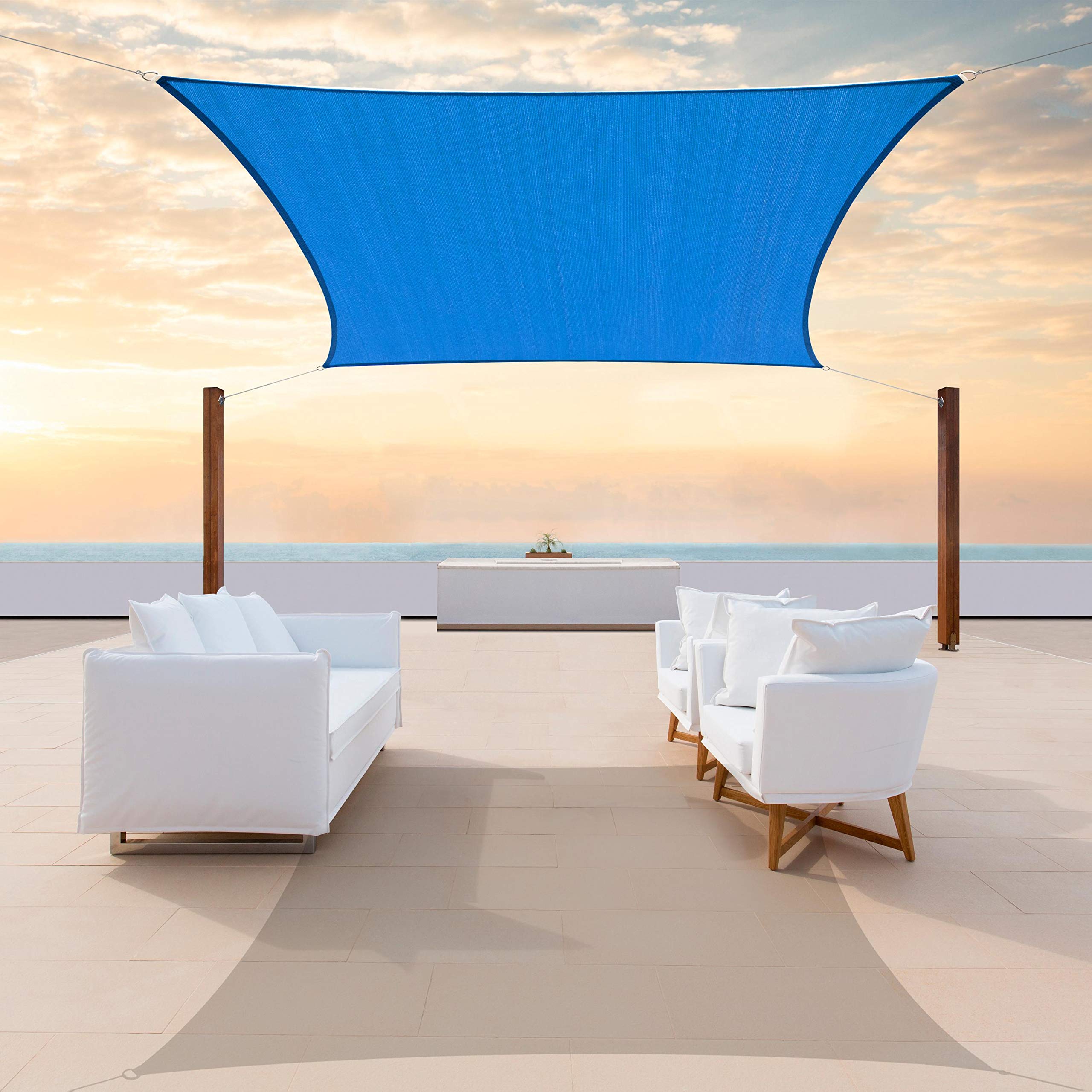 Colourtree 14' X 20' Blue Rectangle Sun Shade Sail Ctaps10 Canopy Fabric Cloth Screen, Water Permeable & Uv Block Upf50, Heavy D