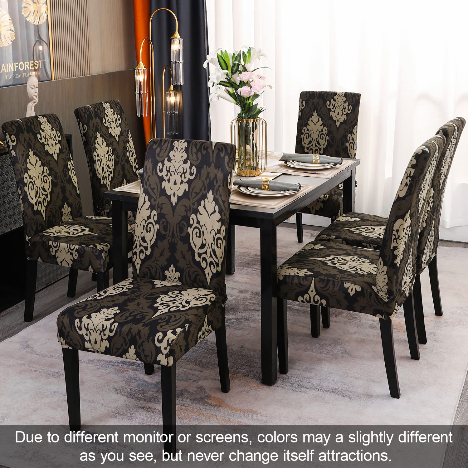 Jqinhome Dining Chair Slipcover, High Stretch Removable Washable Chair Seat Protector Cover Set Of 6,Chair Covers For Dining Room, Kitchen,Home Party,Wedding Ceremony(Luxe Black, 6Pc)
