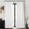 Bright White Full Blackout Natural Linen 100 Inch Curtains Para Sala 2 Panels Set, Memory Shape Pinch Pleated Room Darkening Dra