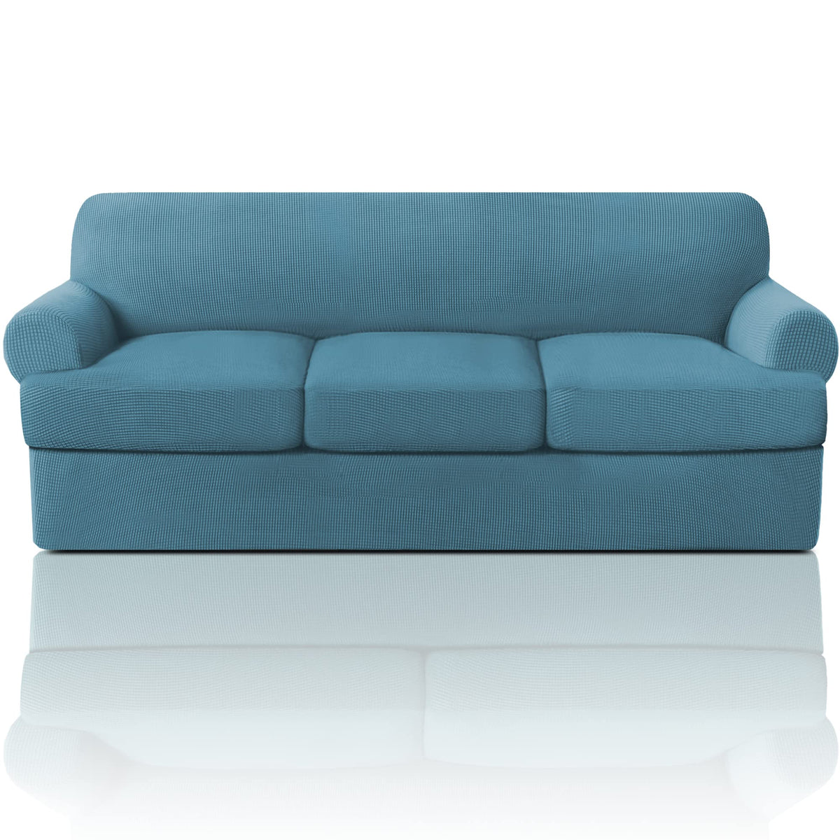 Princedeco T Cushion Sofa Slipcover 4 Pieces Sofa Covers For T Cushion Sofa Soft Couch Cover Sofa Slip Covers Furniture Covers With 3 Individual T Cushion Shape Seat Covers Washable, Storm Blue