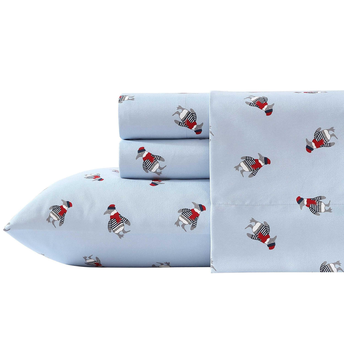 Nautica - Full Sheet Set, Brushed Flannel Bedding Set, Soft & Cozy Home Decor, Oeko-Tex Certified (Penguin Toss Blue, Full)