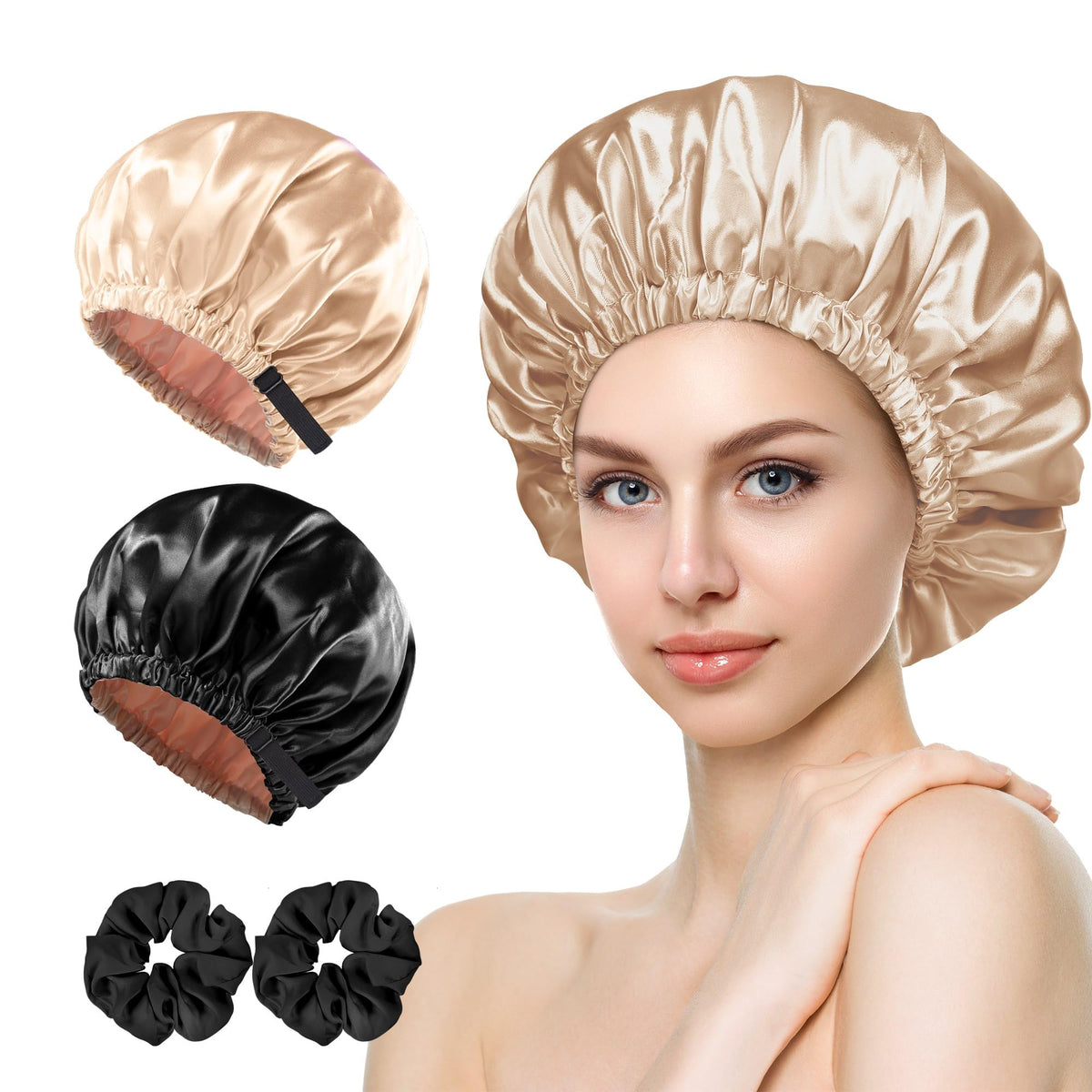 RosyReeds Satin Bonnet & Hair Care Accessories: 2PCS Silk Bonnet for Sleeping Women & Men, Double Layer Hair Bonnet, Adjustable 