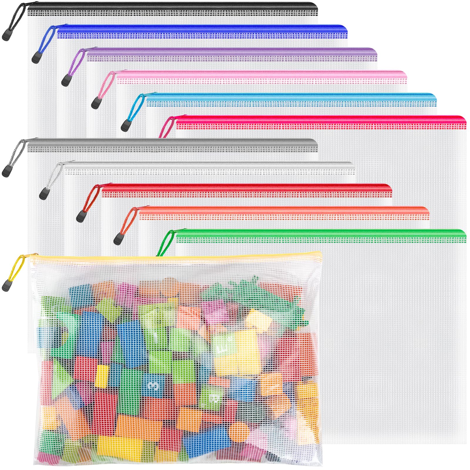 Umriox Mesh Zipper Pouch, 14.9X11.0 In (12 Colors, 12 Packs), Extra Large Zipper Bags, Waterproof Zipper Pouches For Office Supp