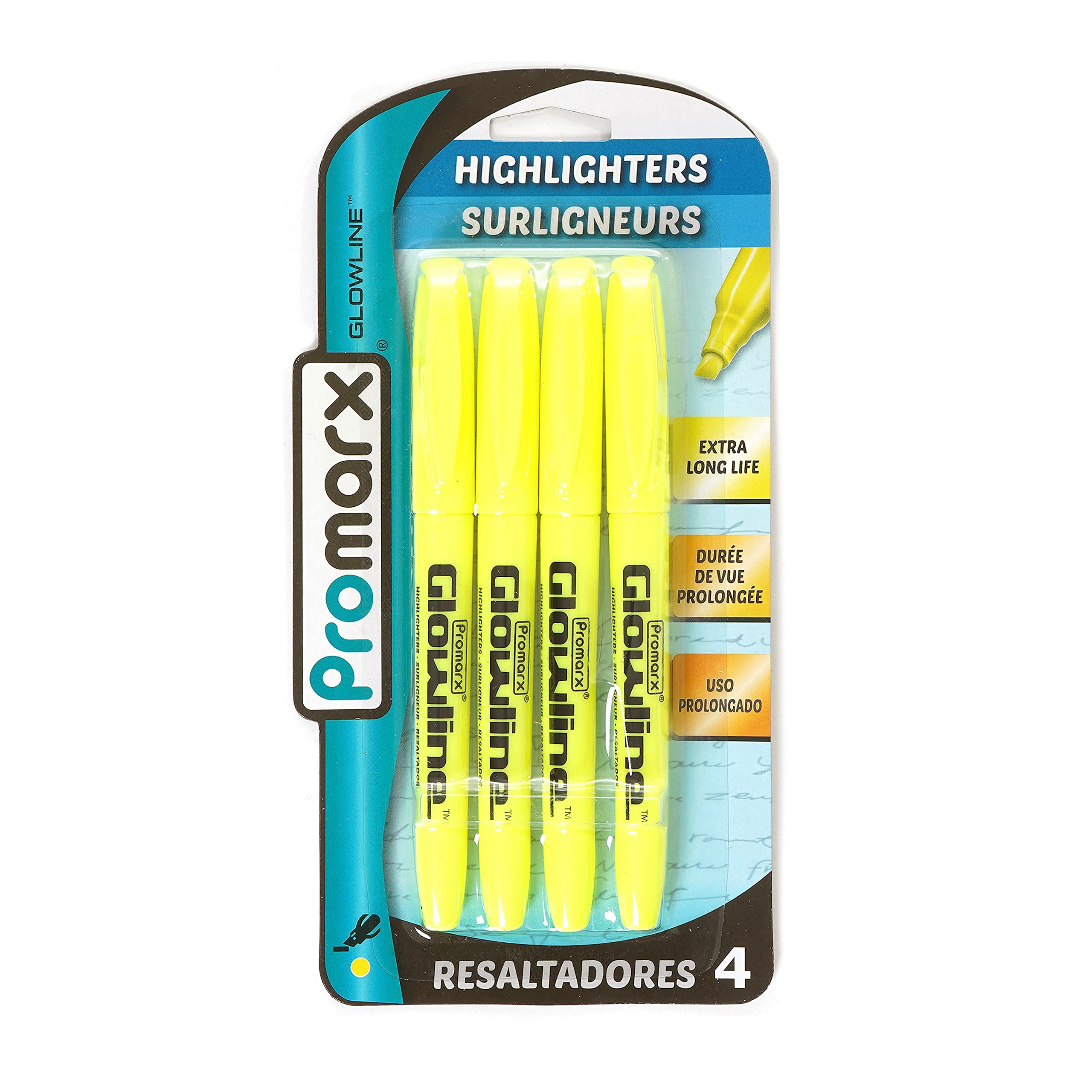Promarx Glowline Pocket Highlighter Sticks, Yellow, 4 Count