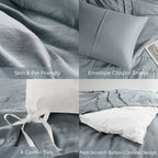 Comfort Spaces Blue/Grey Queen Size Duvet Cover Set - 3 Pieces Pintuck Pleated Duvet Cover Queen, All Season Lightweight, Extra Softness Pre-Washed Microfiber Queen Bedding Cover Shams, Queen