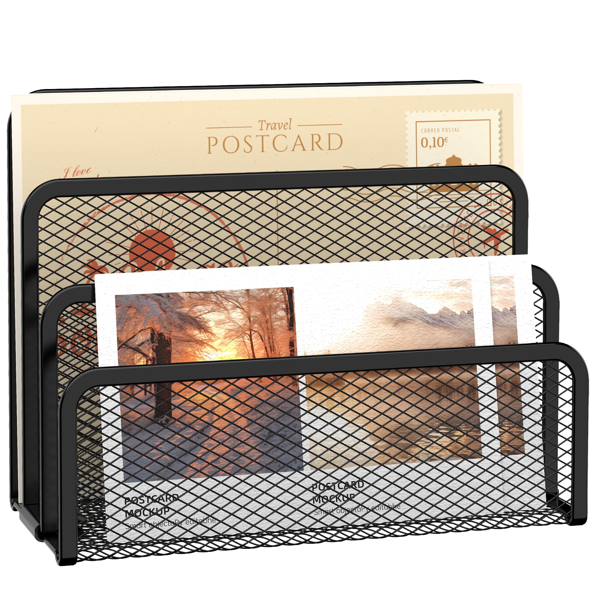 Supeasy Mail Organizer For Desk, Mesh Metal Mail Holder Countertop With 3-Slot, Letter Sorter File Holder, Office Envelope Organ