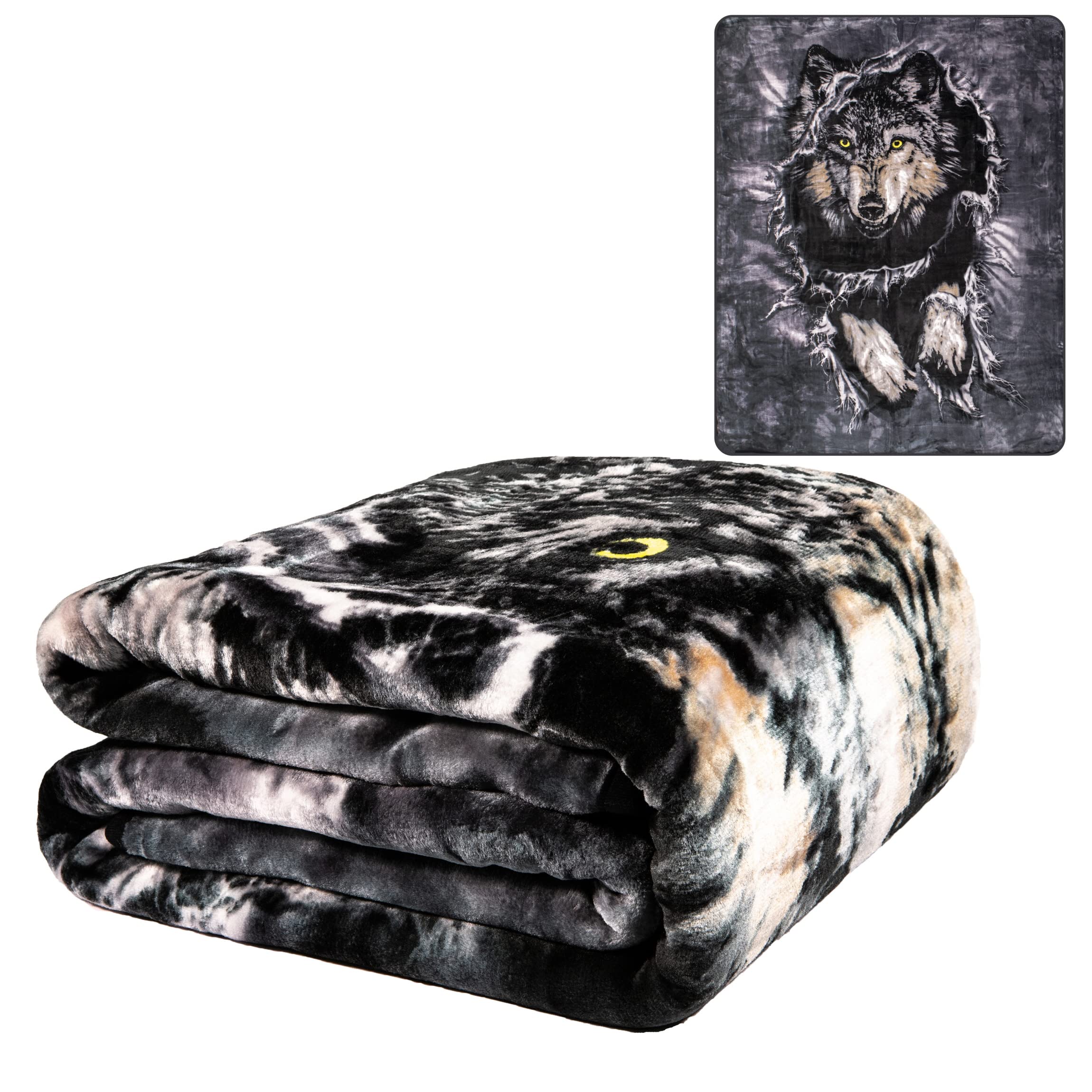 K2 Wolf Breakout Queen Size Plush Raschel Mink Blanket By Penfound