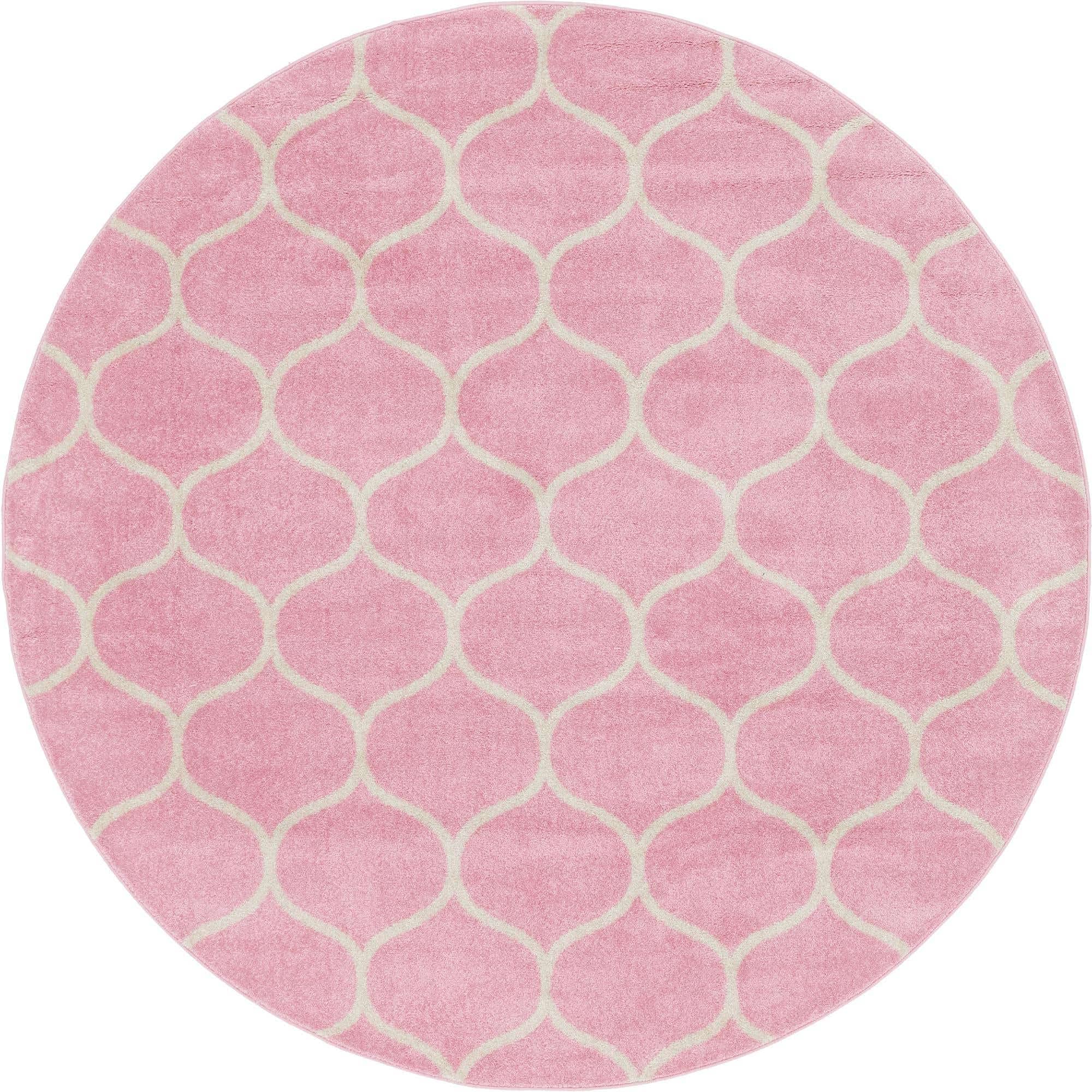 Unique Loom Trellis Frieze Collection Area Rug - Rounded (8' Round, Light Pink/ Ivory)