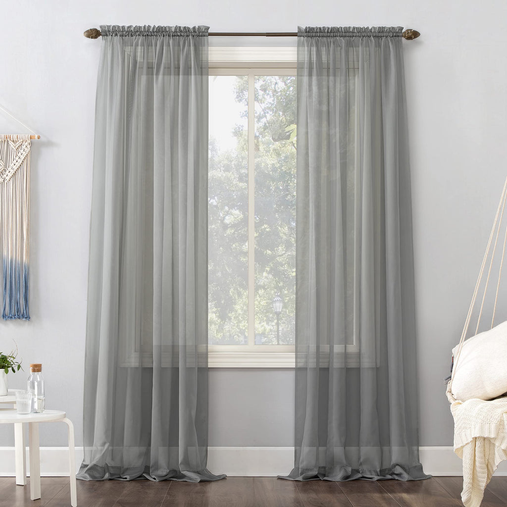No. 918 53566 Emily Sheer Voile Rod Pocket Curtain Panel, 59'' x 95'', Charcoal