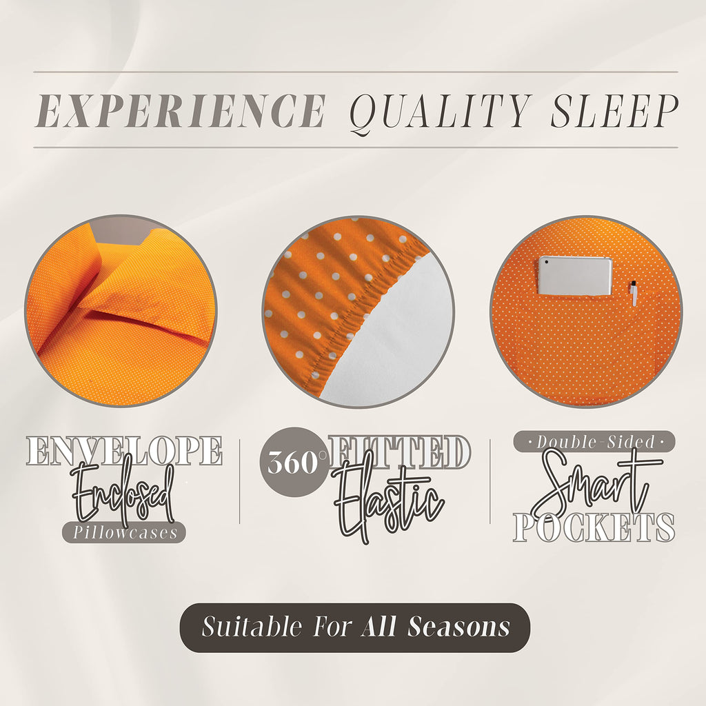 Elegant Comfort Delilah Polkadot 4-Piece Set, Fade & Wrinkle Resistant, 1500 Premium Hotel Quality Microfiber Deep Pocket Fitted Sheet Featuring Smart Pockets, Polkadot Sheet Set, Twin, Orange