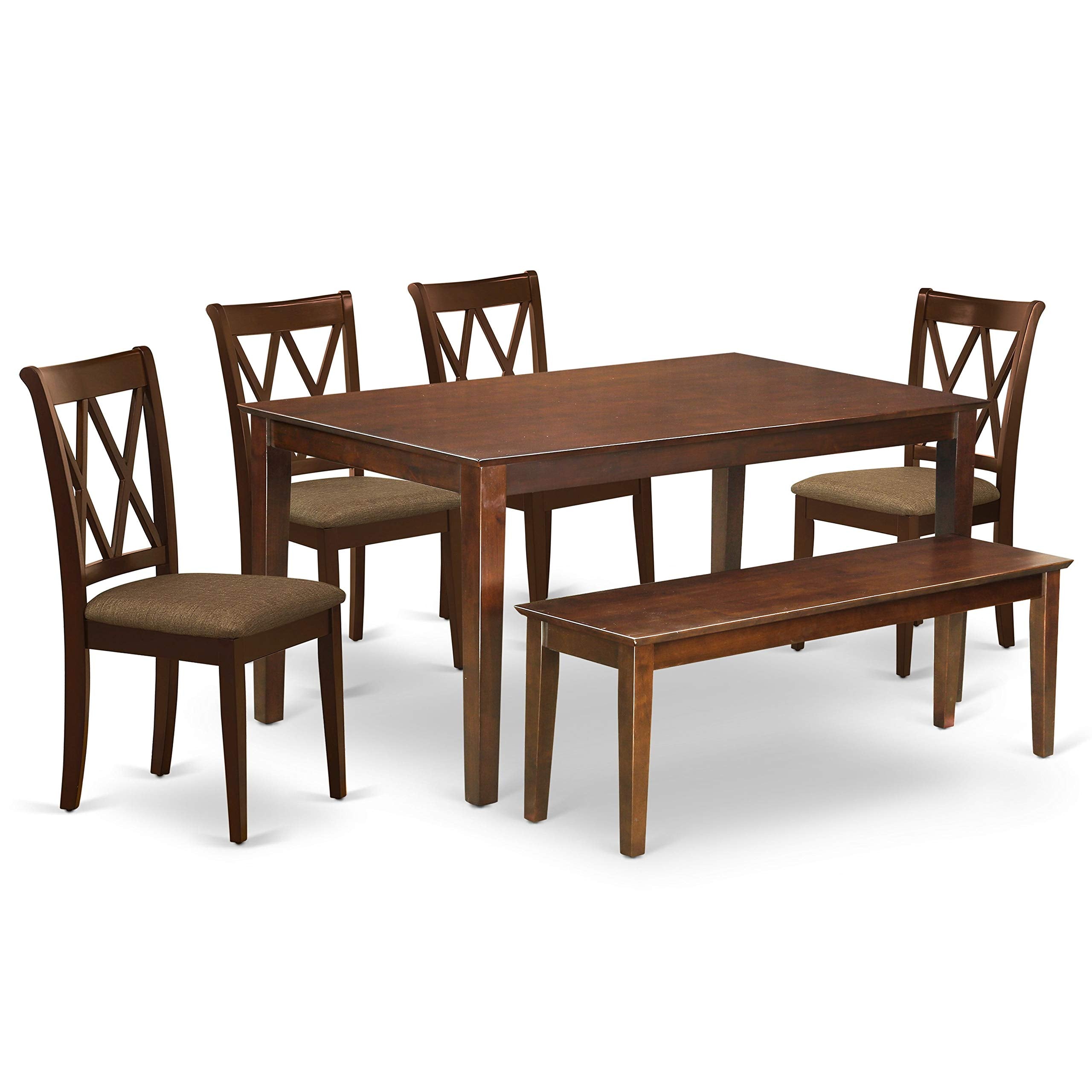 East West Furniture Ducl6-Mah-C Dudley 6 Piece Kitchen Set Contains A Rectangle Room Table And 4 Linen Fabric Dining Chairs With A Bench, 36X60 Inch, Mahogany