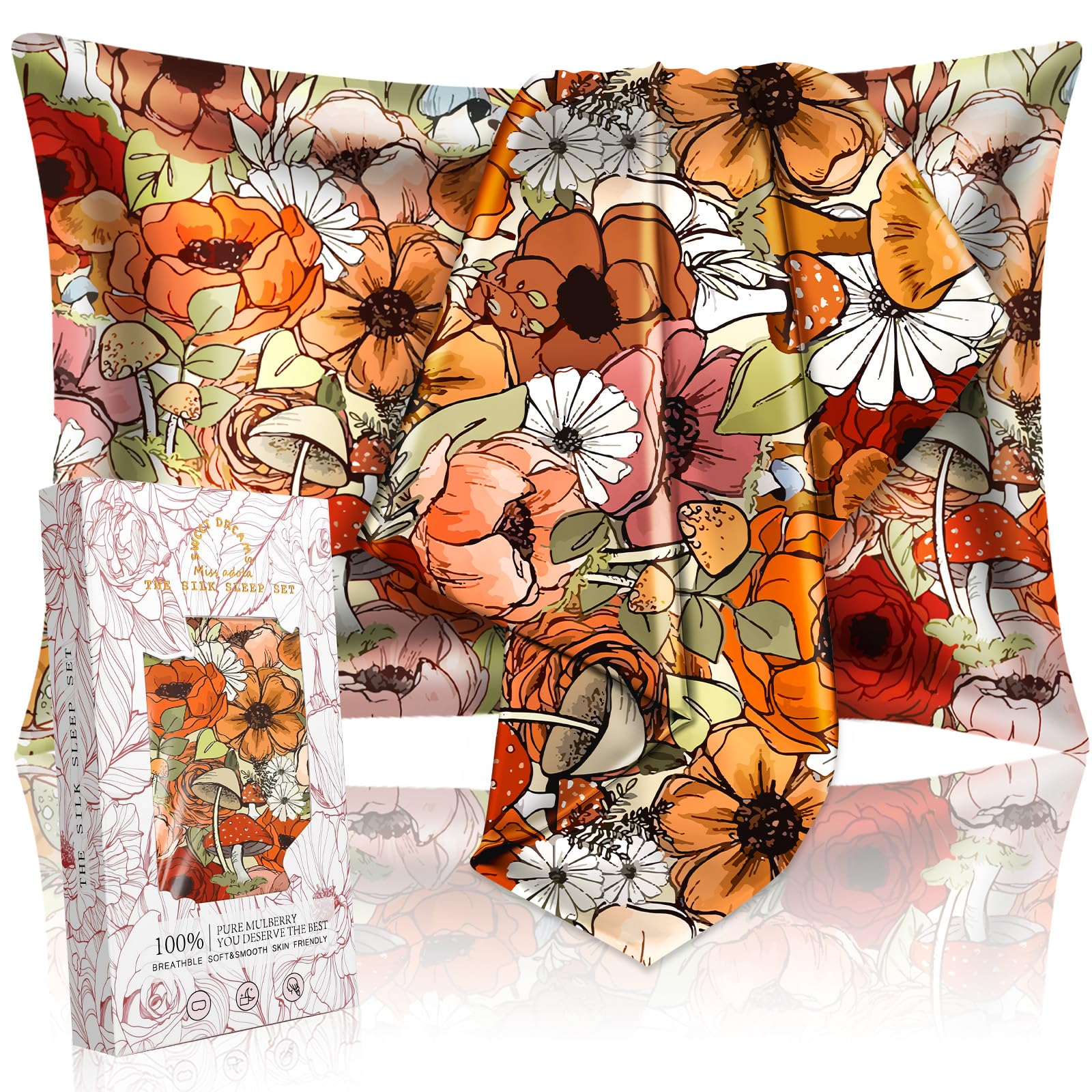 Miss Adola 2 Pack Mulberry Silk Pillow Case For Hair And Skin 19 Momme Standard 26'X20' Mushroom Bushes Silk Pillowcase Soft S