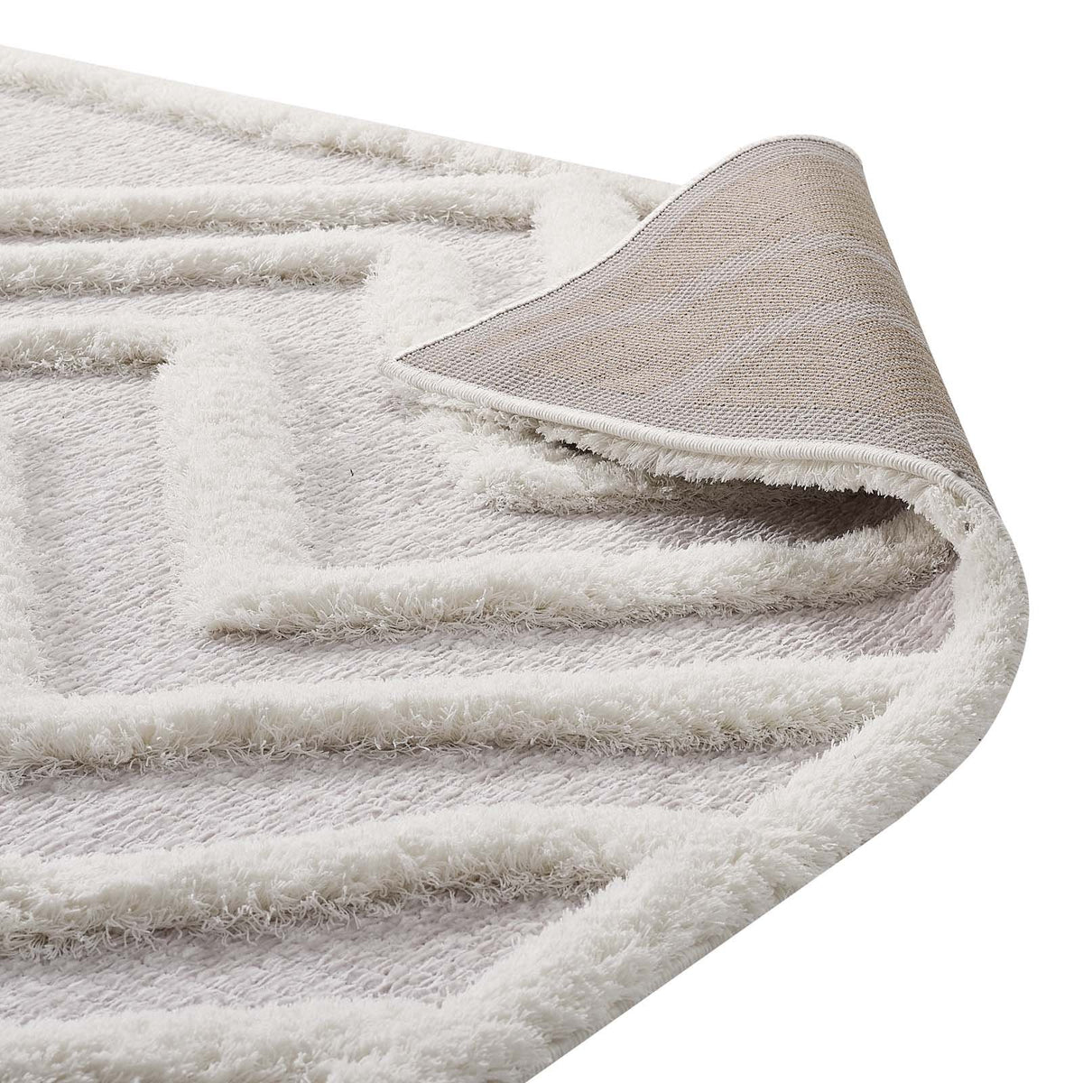 Modway Pathway Abstract Chevron 5X8 Chenille Blend Area Rug In Ivory And Light Gray