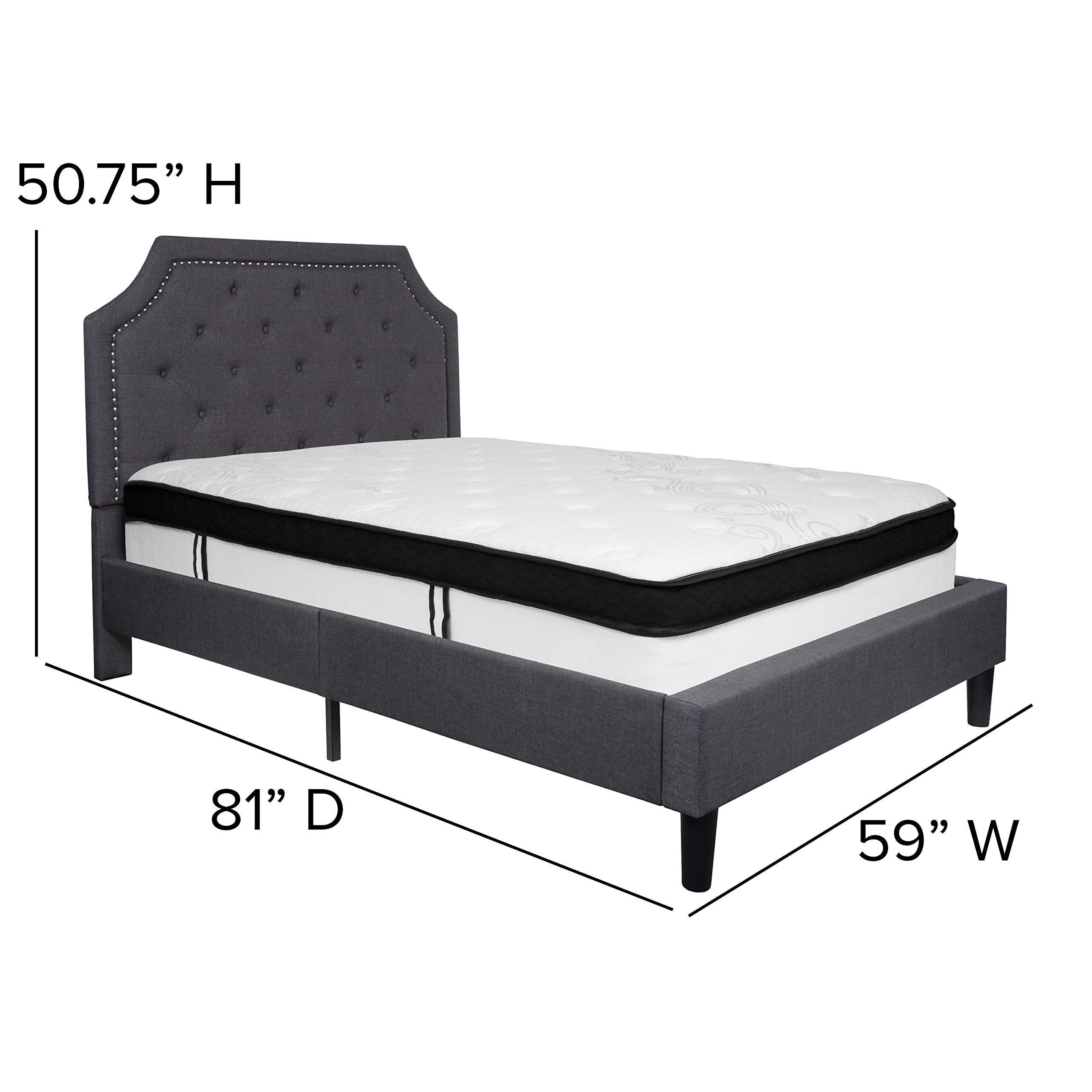 Flash Furniture Brighton Full Size Tufted Upholstered Platform Bed In Dark Gray Fabric With Memory Foam Mattress