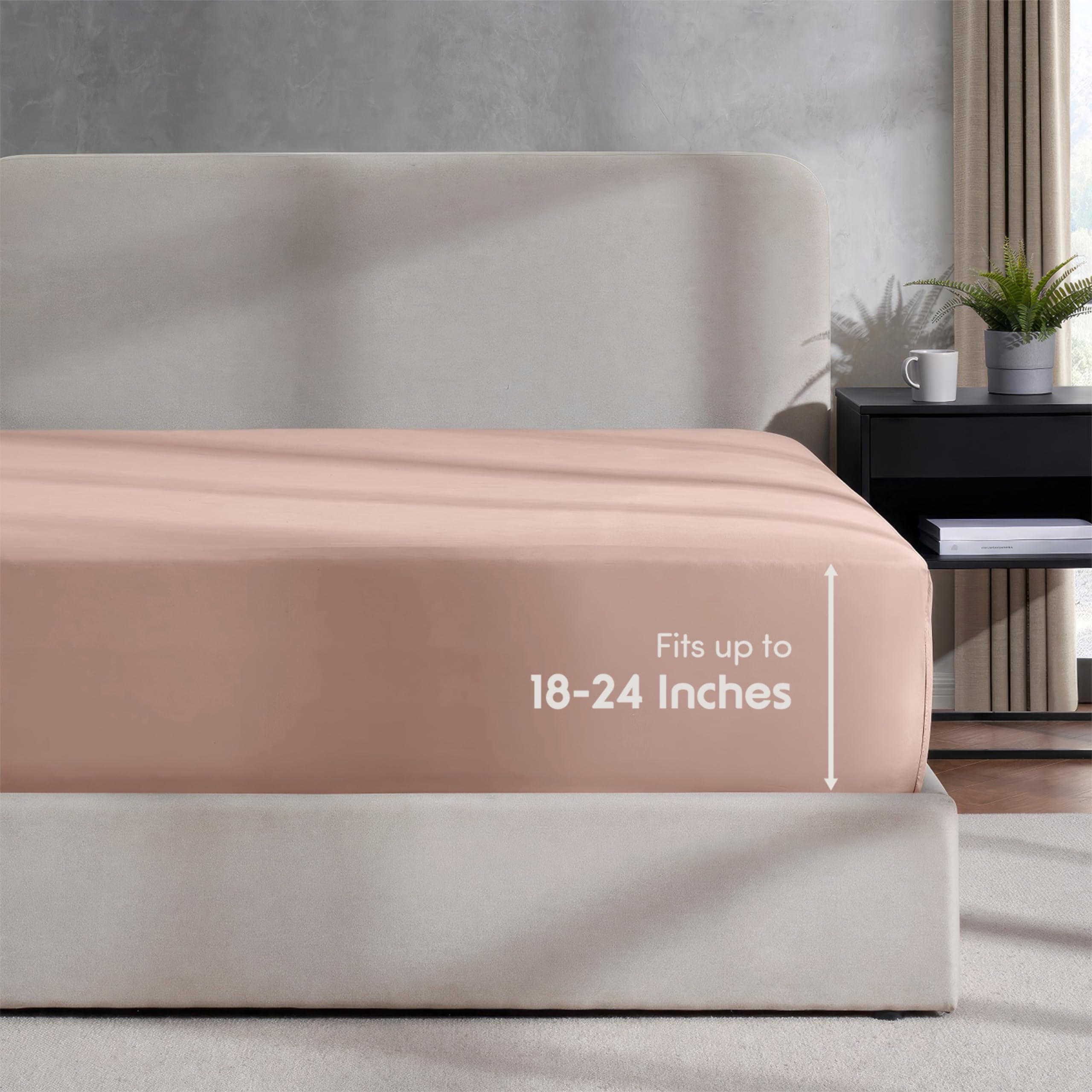 Nestl Extra Deep Pocket King Fitted Sheet, Peach Beige Fitted Sheet King Size, 1800 Microfiber King Fitted Sheet Only, Soft King Bed Fitted Sheet Fits Up To 24 Inch Mattress - King Size Fitted Sheets