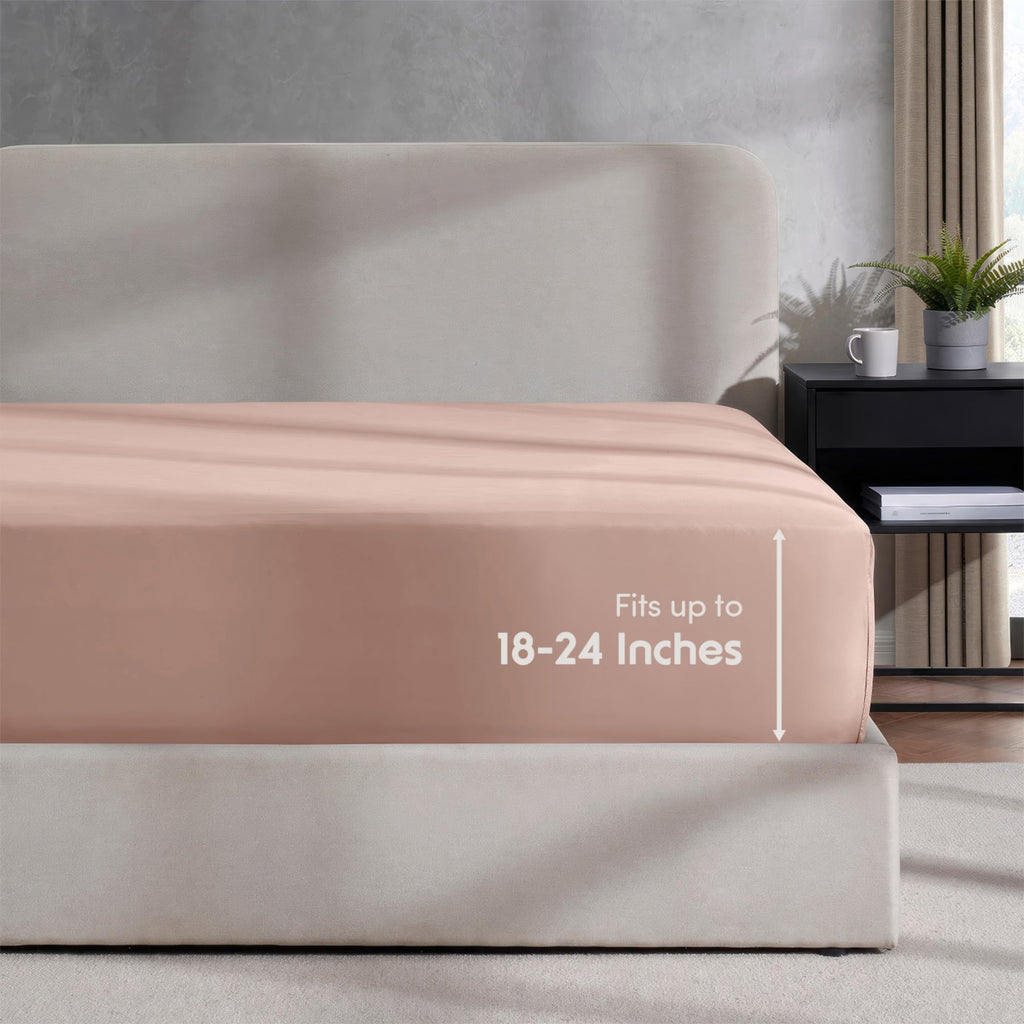 Nestl Peach Beige Twin Xl Fitted Sheet - Extra Deep Pocket, 1800 Microfiber, Ultra Soft, Fits Up To 24 Inch Mattress