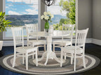 East West Furniture Dublin 5 Piece Kitchen Set Includes a Round Room Table with Dropleaf and 4 Dining Chairs, 42x42 Inch, Linen White